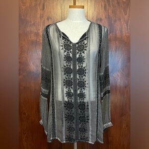 Tasha Polizzi long tunic top.Inky grey with black.